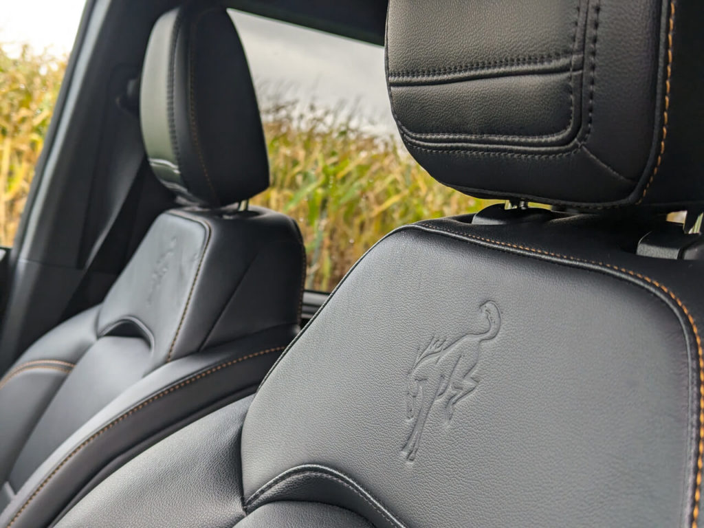 Eingeprägtes Pferd in die Lederpolster des Ford Bronco