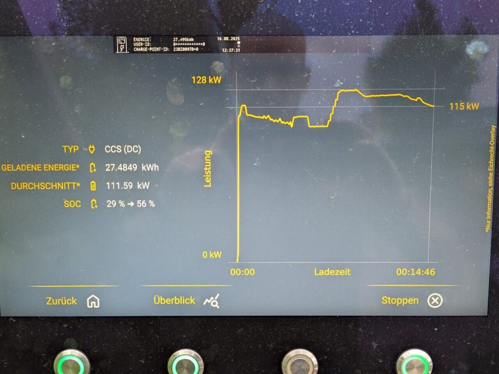 Konstante Ladekurve beim Polestar 4 an der DC-Ladesäule über CCS ohne Batterie Vorkonditionierung.