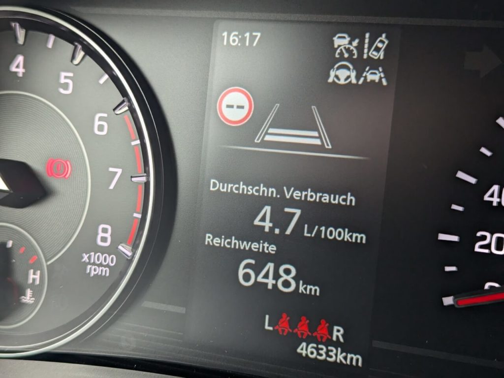 Praxisverbrauch im Vergleich mit Werksangabe: kombinierter Verbrauch 4,4 Liter/100 km (WLTP)