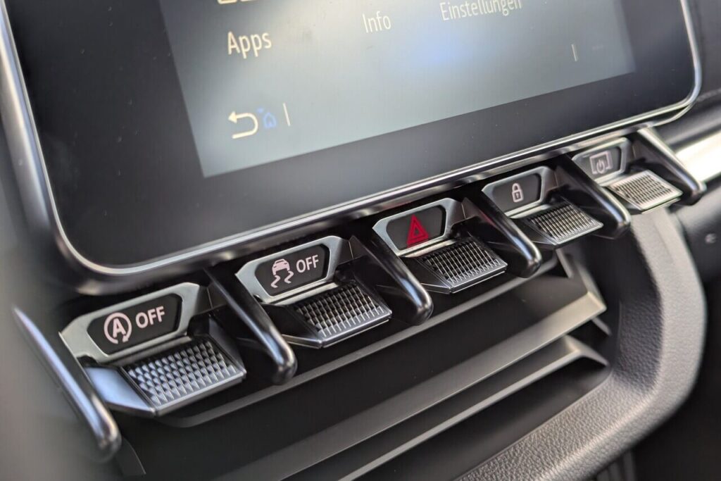 Bedientasten unter dem Touchscreen: ESP Off, Start-Stopp Off