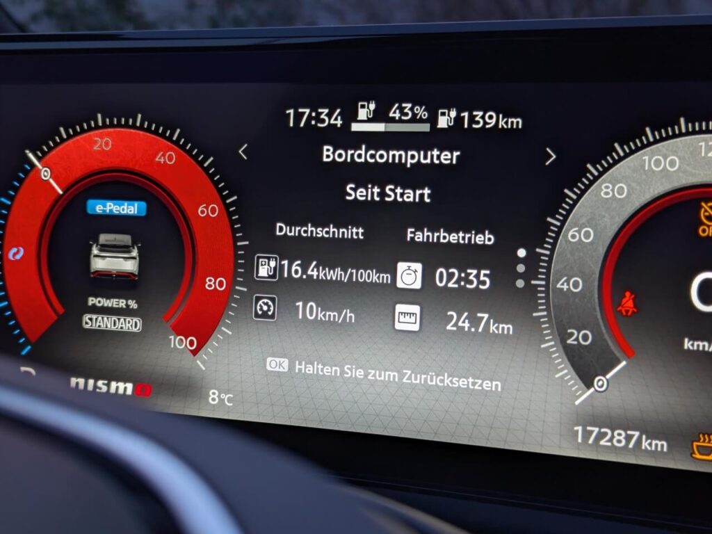 Testverbrauch bei sparsamer Fahrweise im Winter: Nissan Ariya Nismo