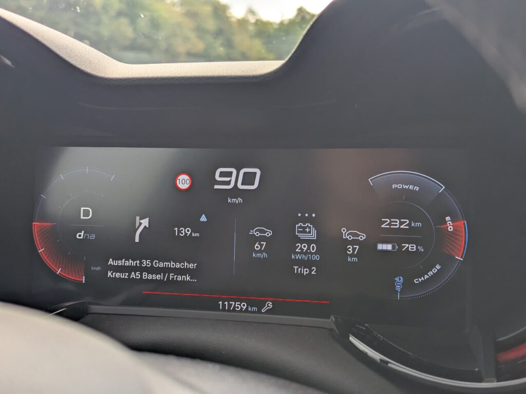 Hoher Verbrauch auf der Autobahn: Bei hohem Tempo verbraucht der Alfa Romeo Junior Veloce fast 30 kWh/100 km.